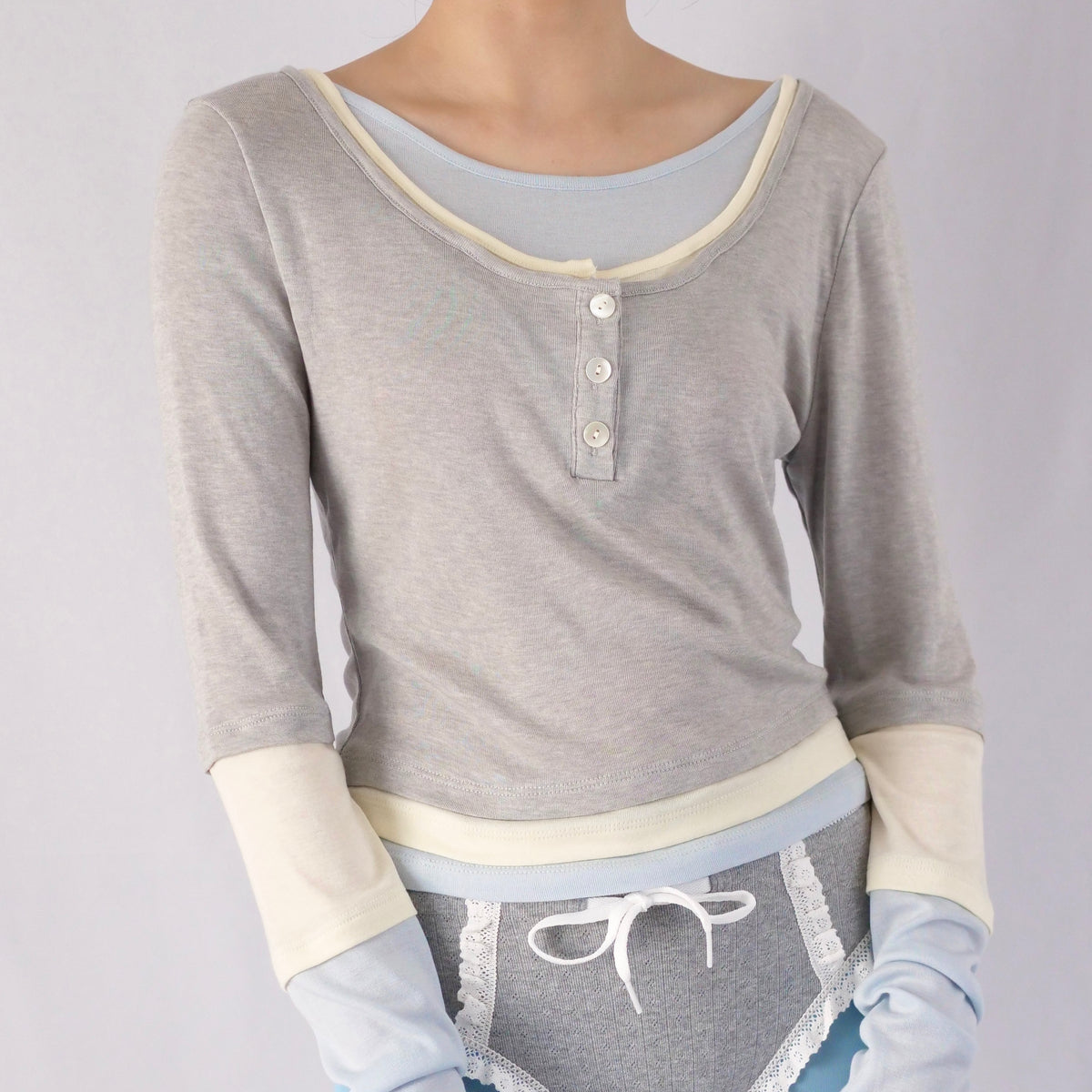 トップス yuhan wang - tops YUHAN WANG LAYERED ILLUSION TOP / GREY/BLUE – dim at noon