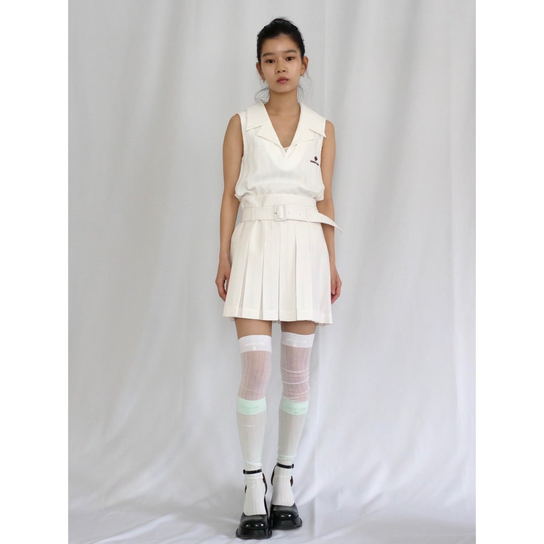 SHUSHU/TONG Striped knit sleeveless top / WHITE – dim at noon