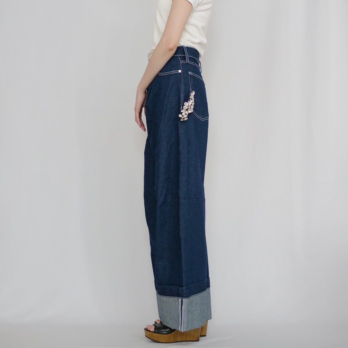 SALE]SIMONE ROCHA WIDE LEG PUDDLE JEANS W/ EMB – dim at noon