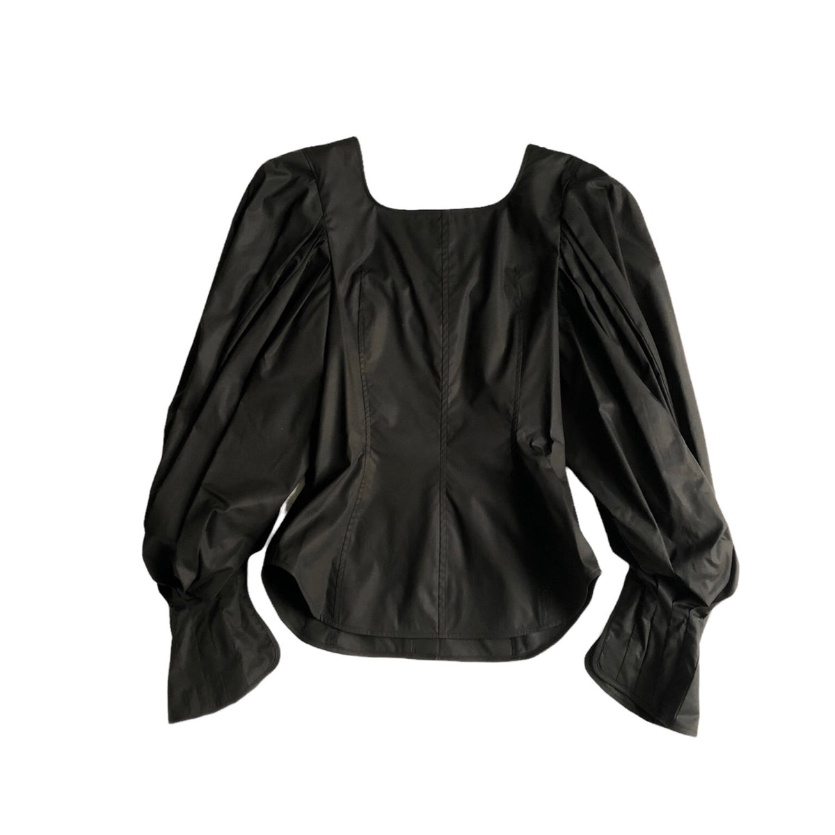 Mame Kurogouchi Square Neck Puff Sleeve Shirt / BLACK