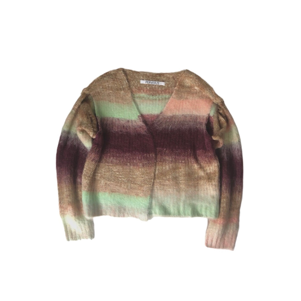PERVERZE  Gradient Stripe Wide Cardigan / Pink
