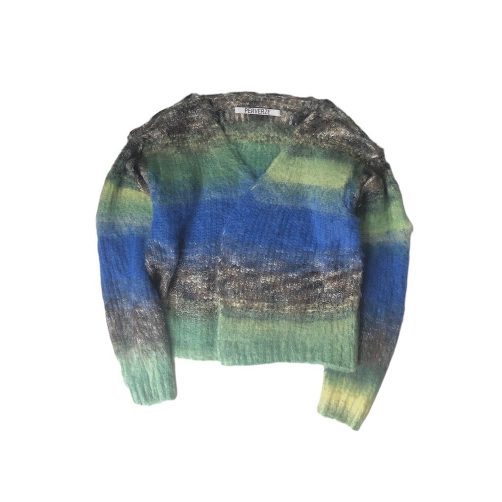 PERVERZE  Gradient Stripe Wide Cardigan / Green