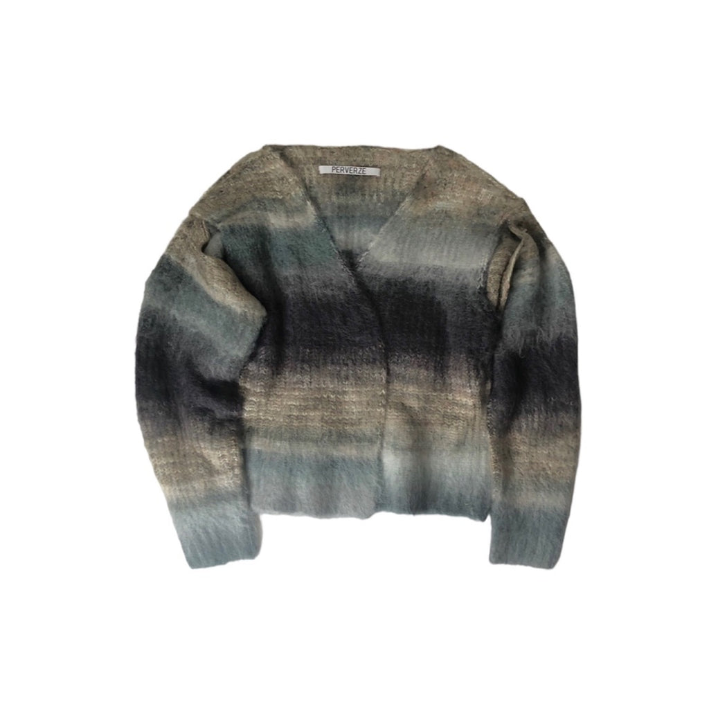 PERVERZE  Gradient Stripe Wide Cardigan / Gray