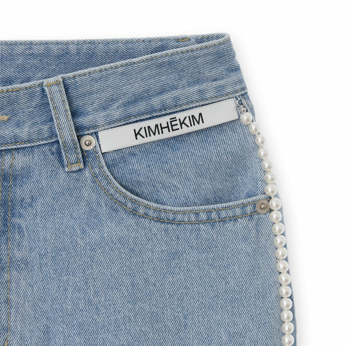 KIMHEKIM PEARL EMBELLISHED WIDE LEG DENIM PANTS