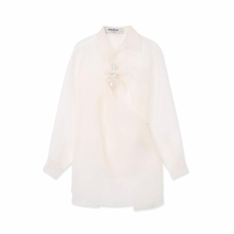 [SALE]KIMHEKIM PEARL BUTTONS ORGANZA DRAPED SHIRT