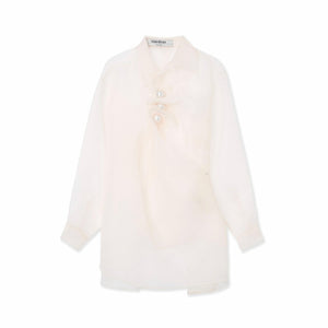 KIMHEKIM PEARL BUTTONS ORGANZA DRAPED SHIRT