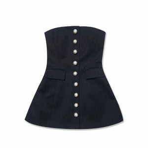 KIMHEKIM  PEARL BUTTONS WOOL-BLEND BUSTIER MINI DRESS (BLACK)