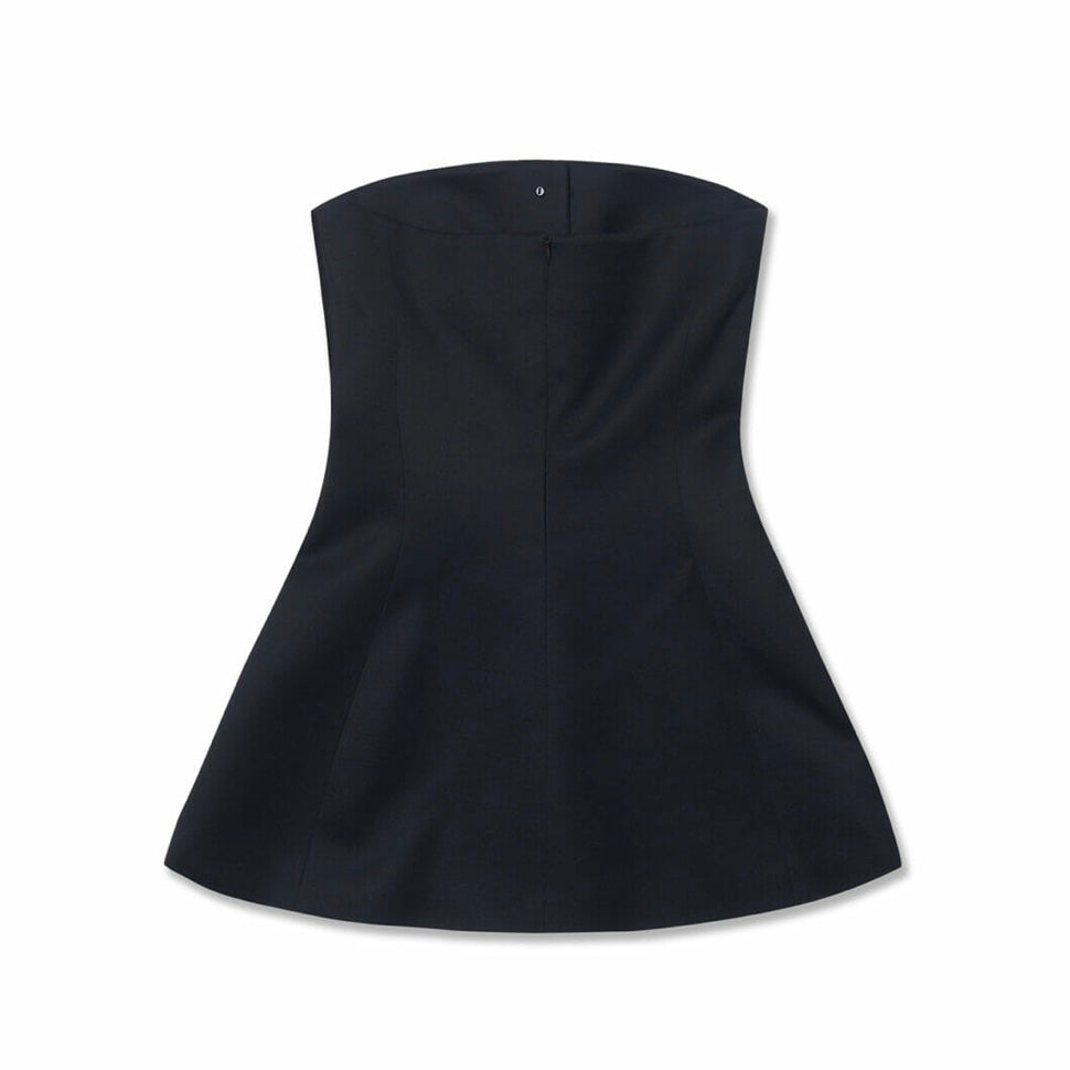 KIMHEKIM  PEARL BUTTONS WOOL-BLEND BUSTIER MINI DRESS (BLACK)