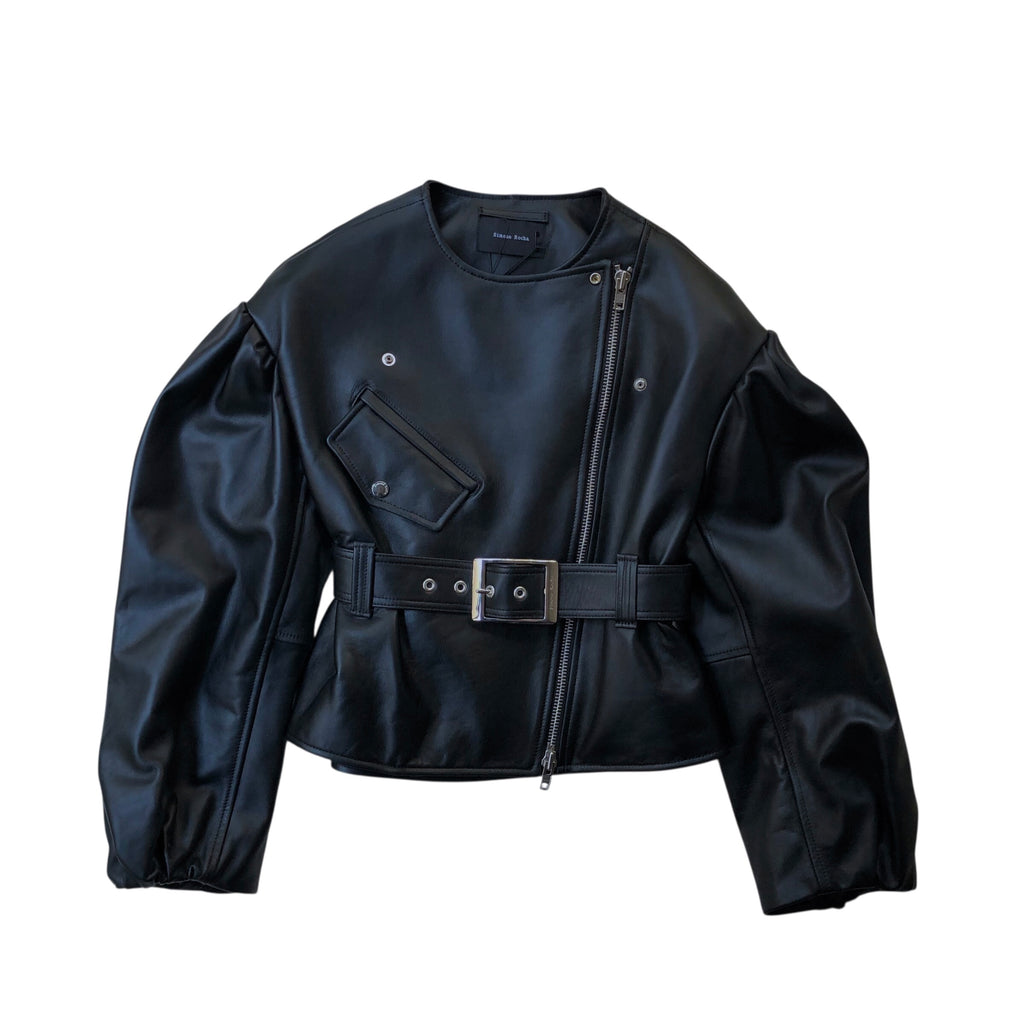 SIMONE ROCHA　CROPPED SCULPTED BELT DETAIL BIKER JACKET