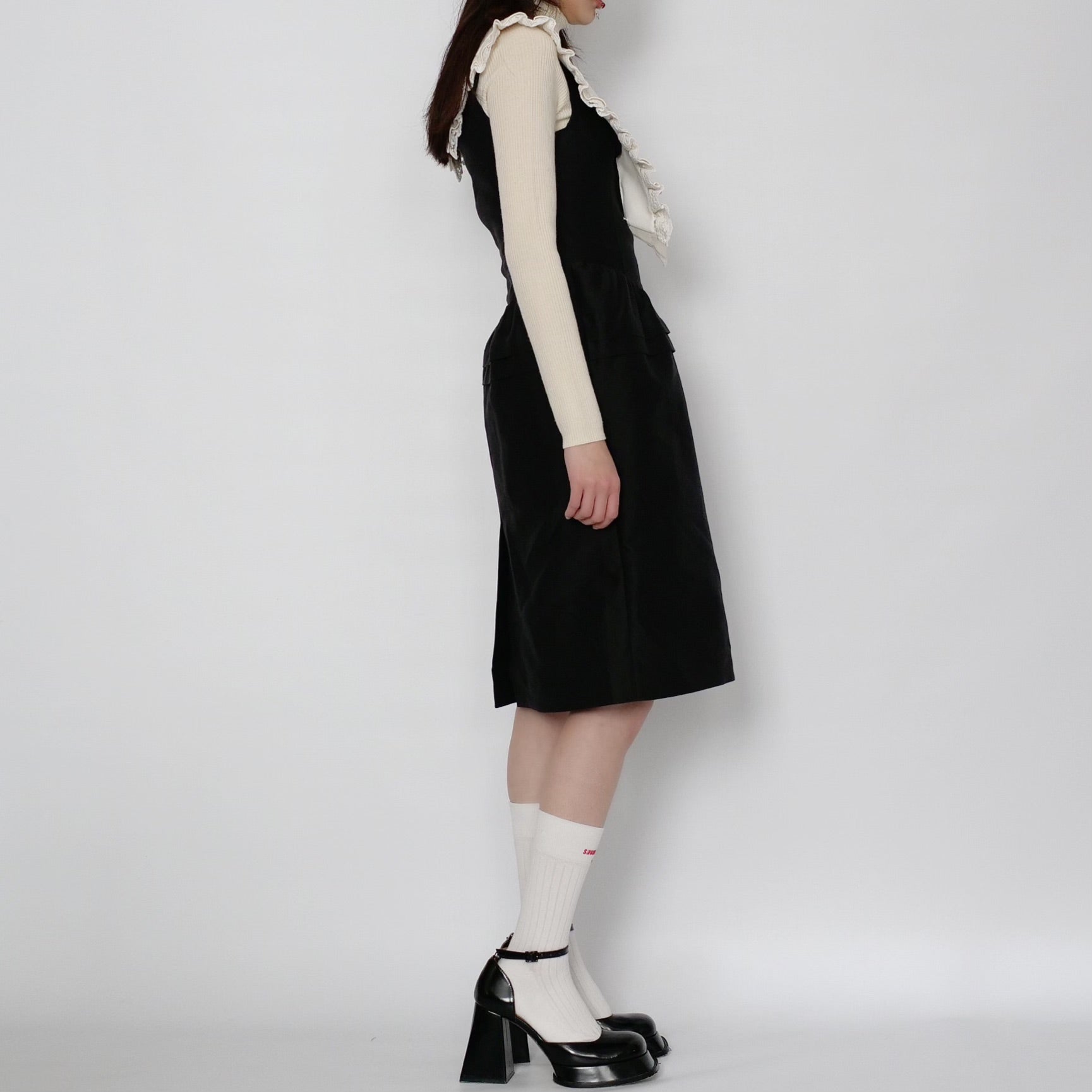 [SALE]SHUSHU/TONG  LACE TRIMMED COLLOR SLEEVELESS DRESS