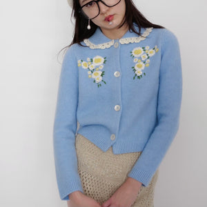 SHUSHU/TONG   IRREGULAR EMBROIDERED FLORAL CARDIGAN