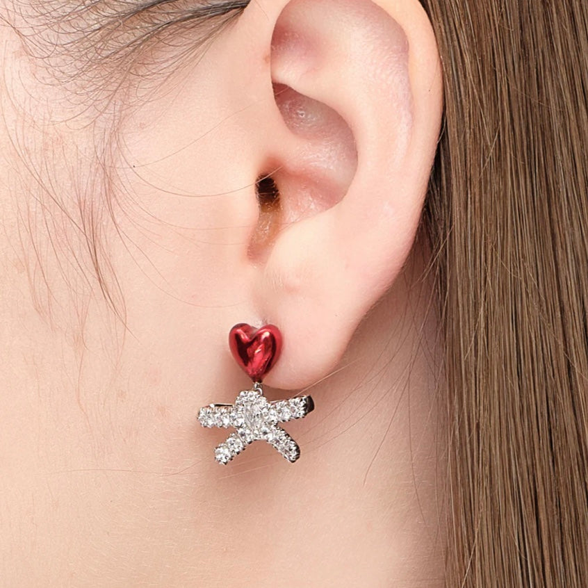YVMIN×SHUSHU/TONG Enamel Heart Gem Bow Earrings(ピアス)