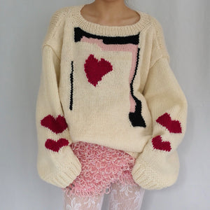 Hand-knitted sweater with coeur-rouge
