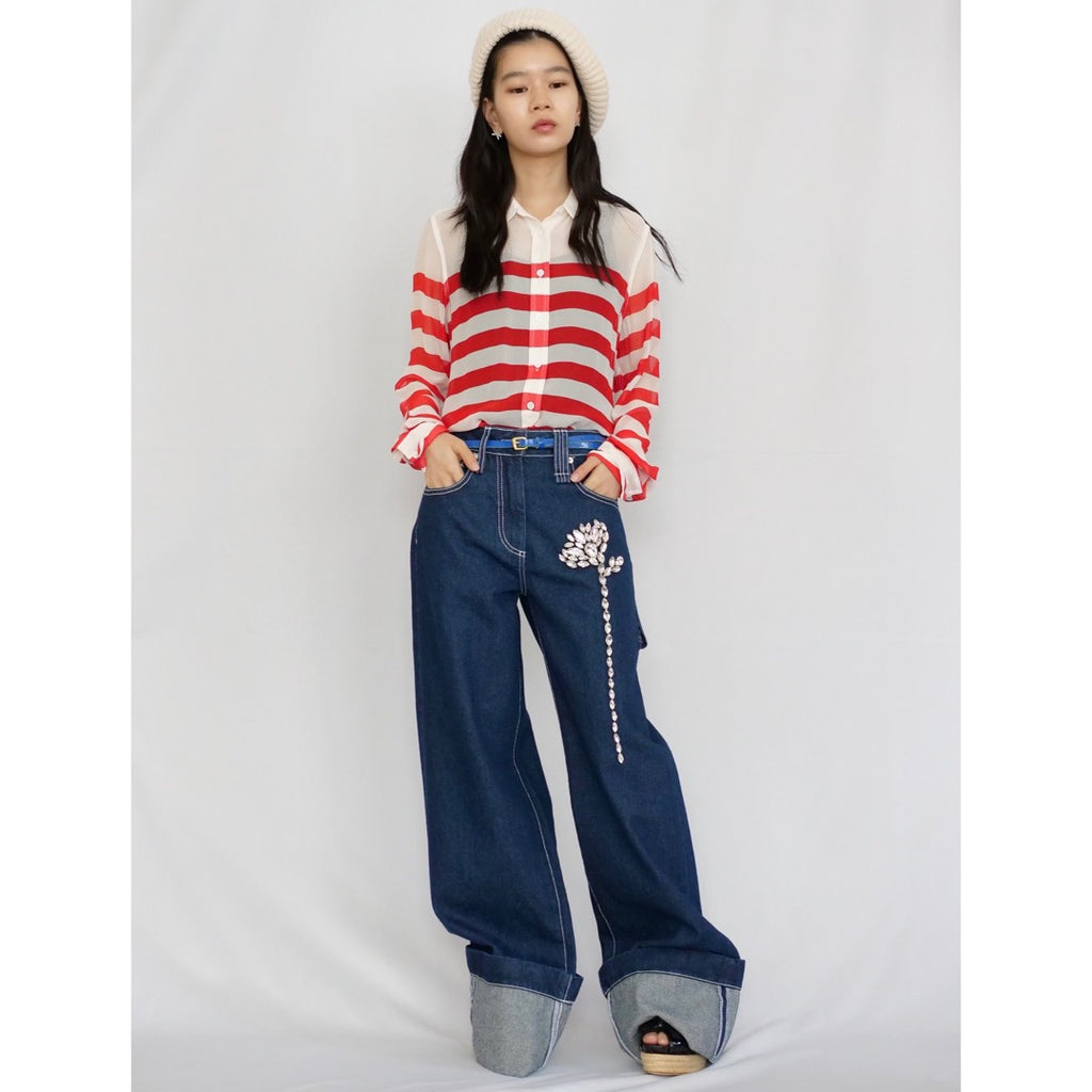 [OLD&VINTAGE]  EQUIPMENT シルクボーダーシャツ