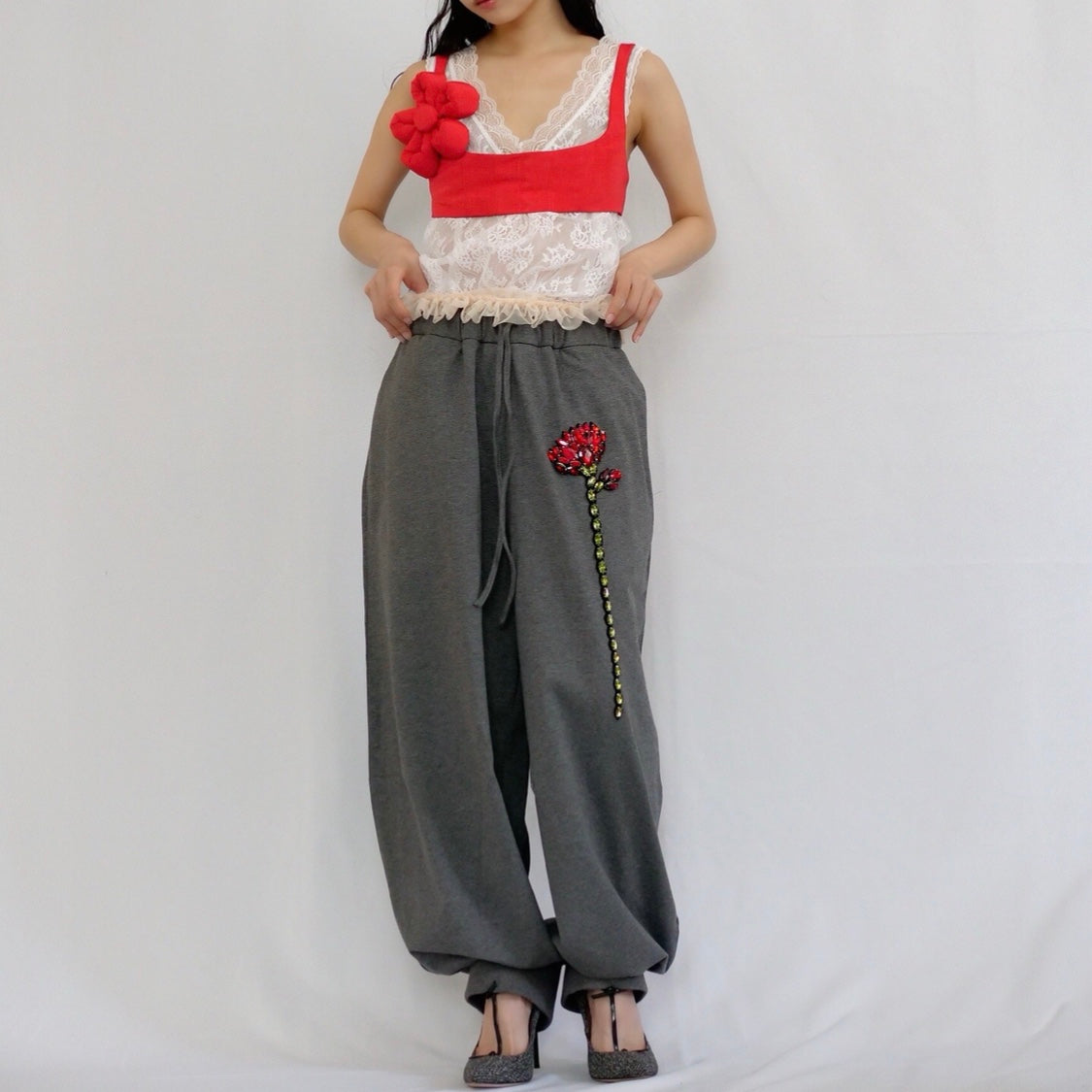 SALE】SIMONE ROCHA ビジュー付きチュールレイヤースウェットパンツ 