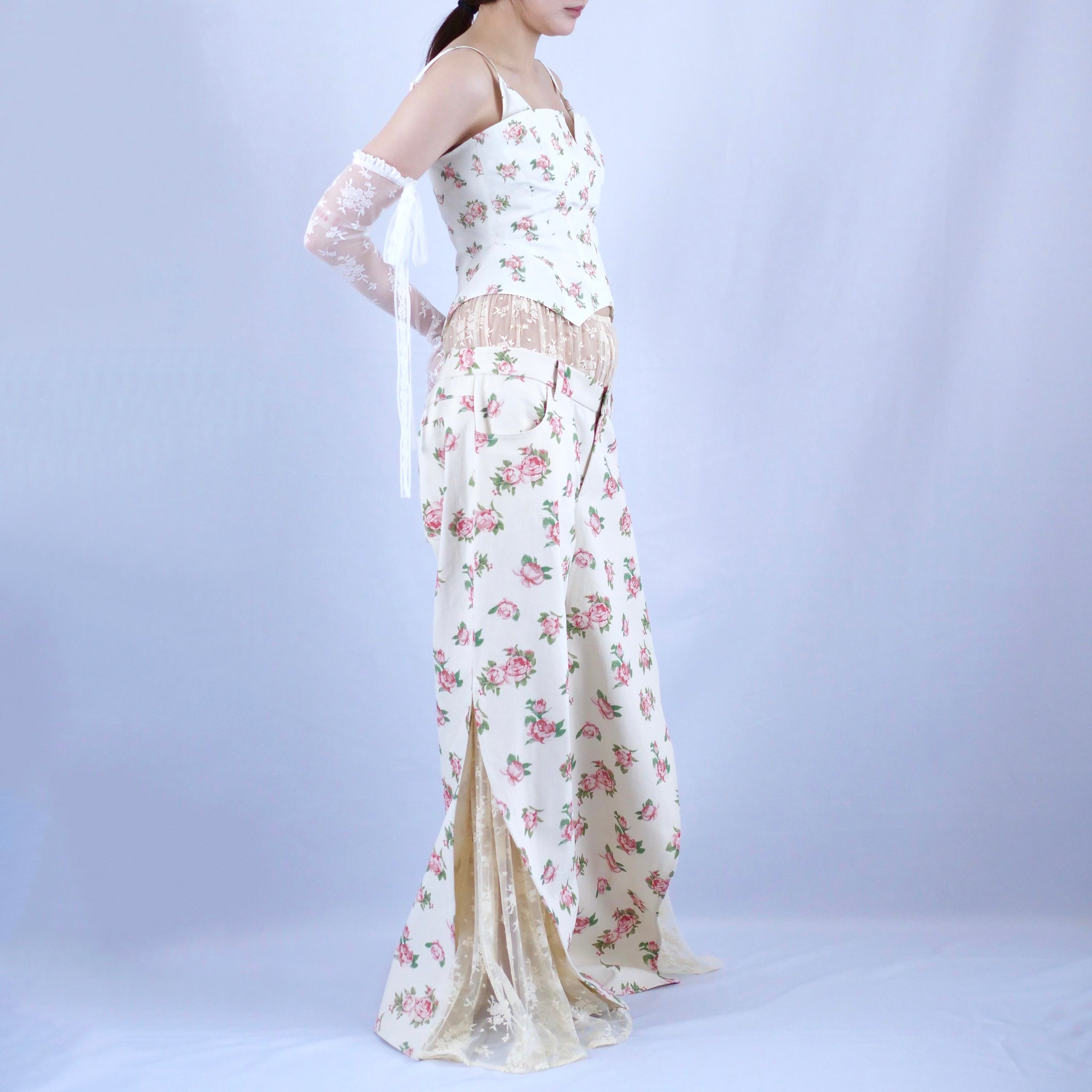 YUHAN WANG ROSE PRINT OVERLAY LACE TROUSERS – dim at noon