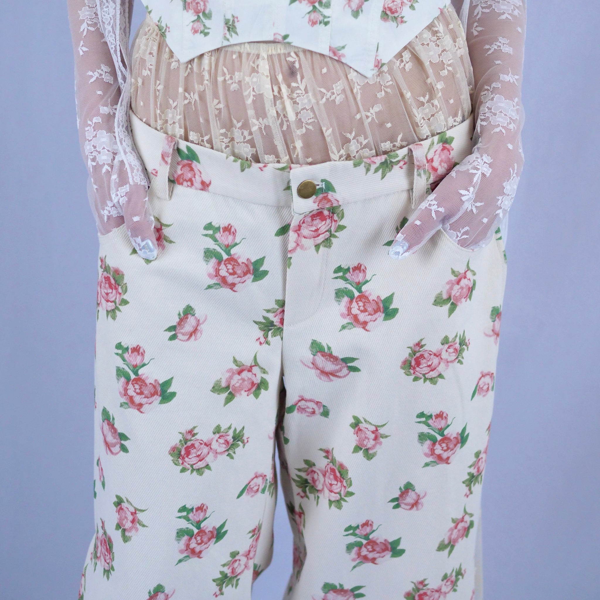 希少　yuhan wang ワッペンレースパンツ YUHAN WANG ROSE PRINT OVERLAY LACE TROUSERS – dim at noon