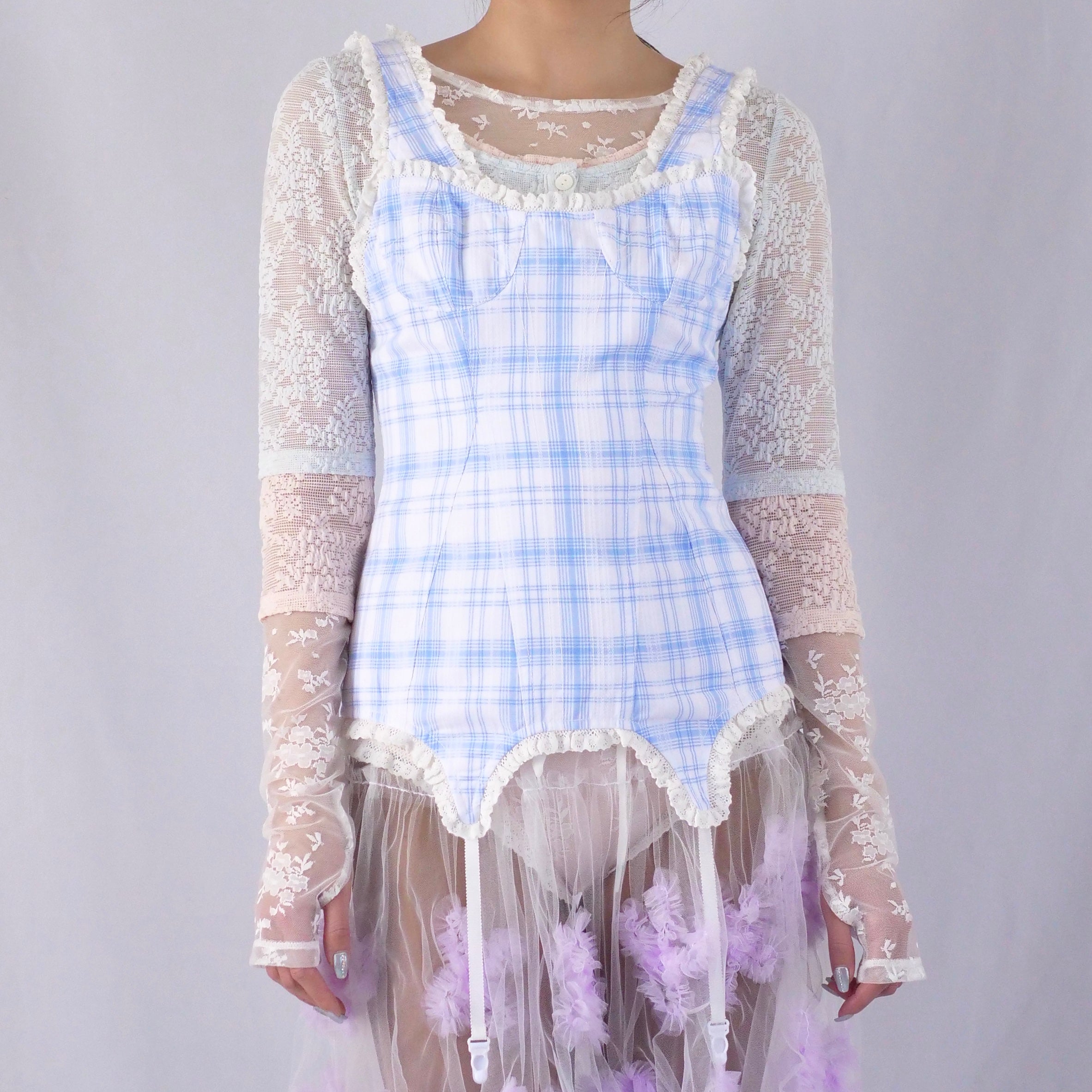 YUHAN WANG LACE TRIM CHECK CORSET TOP – dim at noon