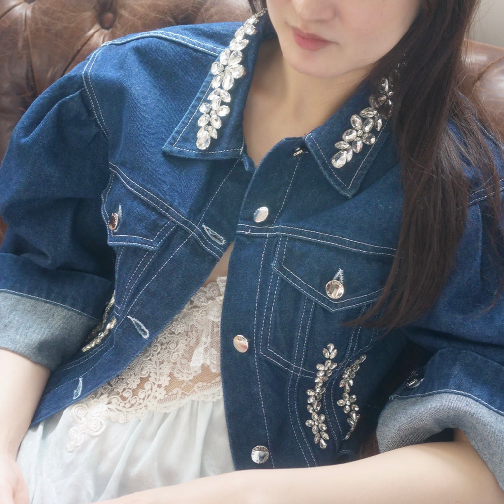 SIMONE ROCHA　ビジュー付きデニムジャケット