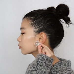 [SALE]YVMIN×SHUSHU/TONG  Artificial pearl tassel feather earrings