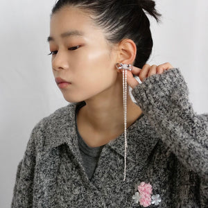 [SALE]YVMIN×SHUSHU/TONG  curly bow long tassel stud earrings