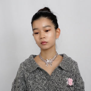 YVMIN×SHUSHU/TONG  pearl butterfly flower curls double zirconia necklace