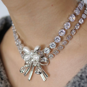 YVMIN×SHUSHU/TONG  pearl butterfly flower curls double zirconia necklace