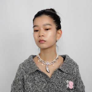 YVMIN×SHUSHU/TONG   Zircon feather double-strand artificial pearl necklace