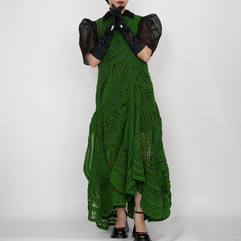 【SALE】Mame Kurogouchi Cord Embroidery Dress / Green