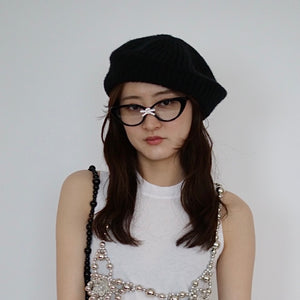 YVMIN×SHUSHU/TONG  Gemstone Bowknot Glasses Middle Bow / Black