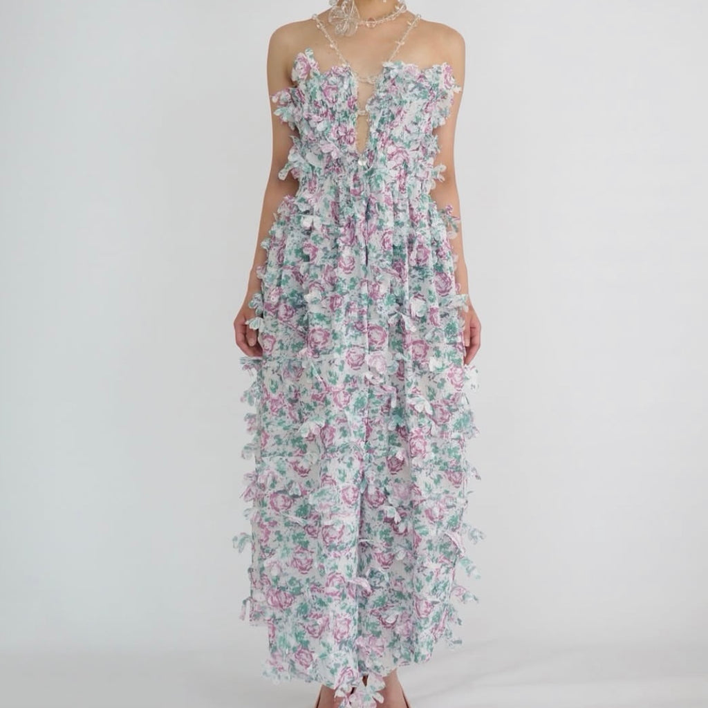SUSAN FANG　TEXTURED FLOWER DRESS W/LASER CUT
