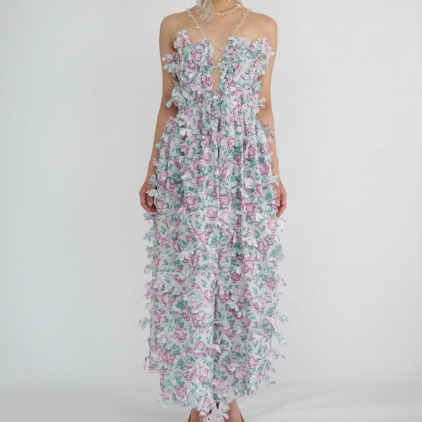 送料込/関税込■SUSAN FANG■花柄フリルマキシドレス SUSAN FANG TEXTURED FLOWER DRESS W/LASER CUT – dim at noon