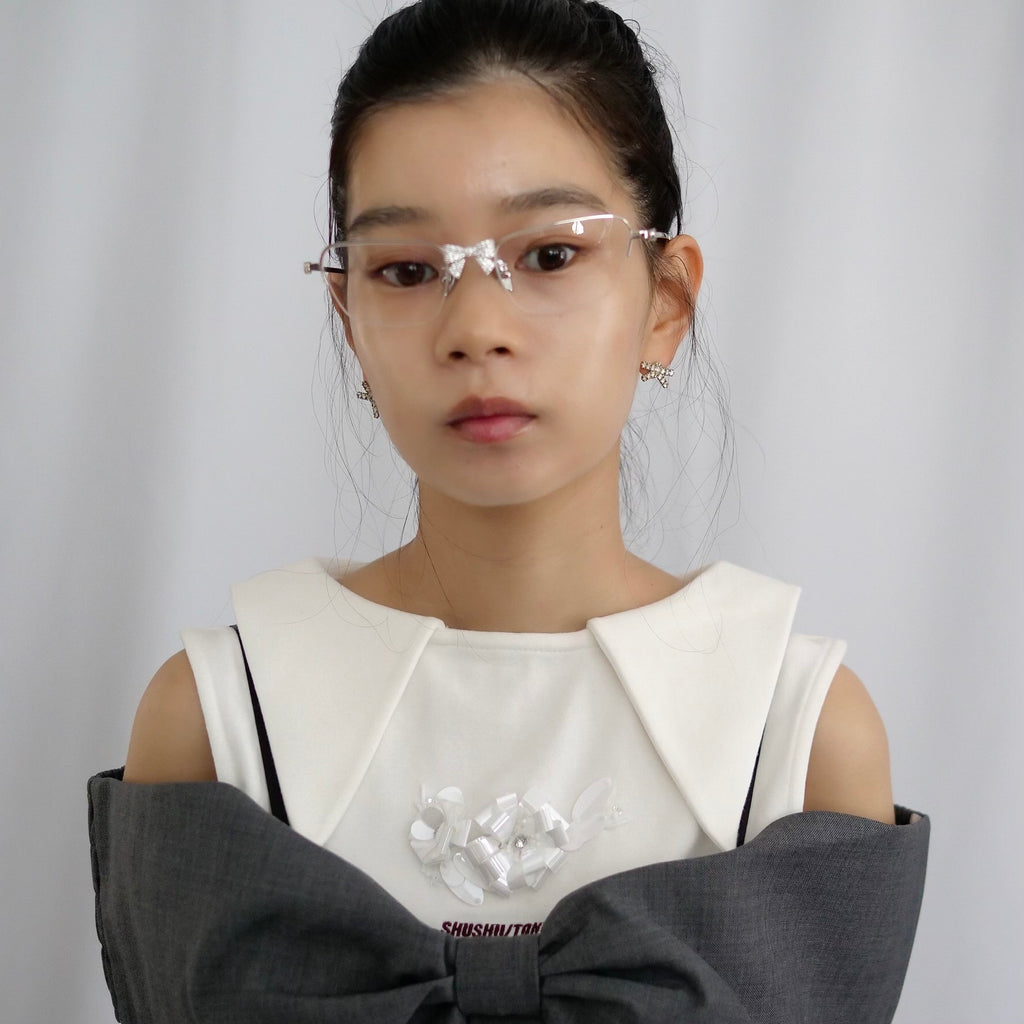 SHUSHU/TONG  Metal Bowknot Glasses / silver with gemstone