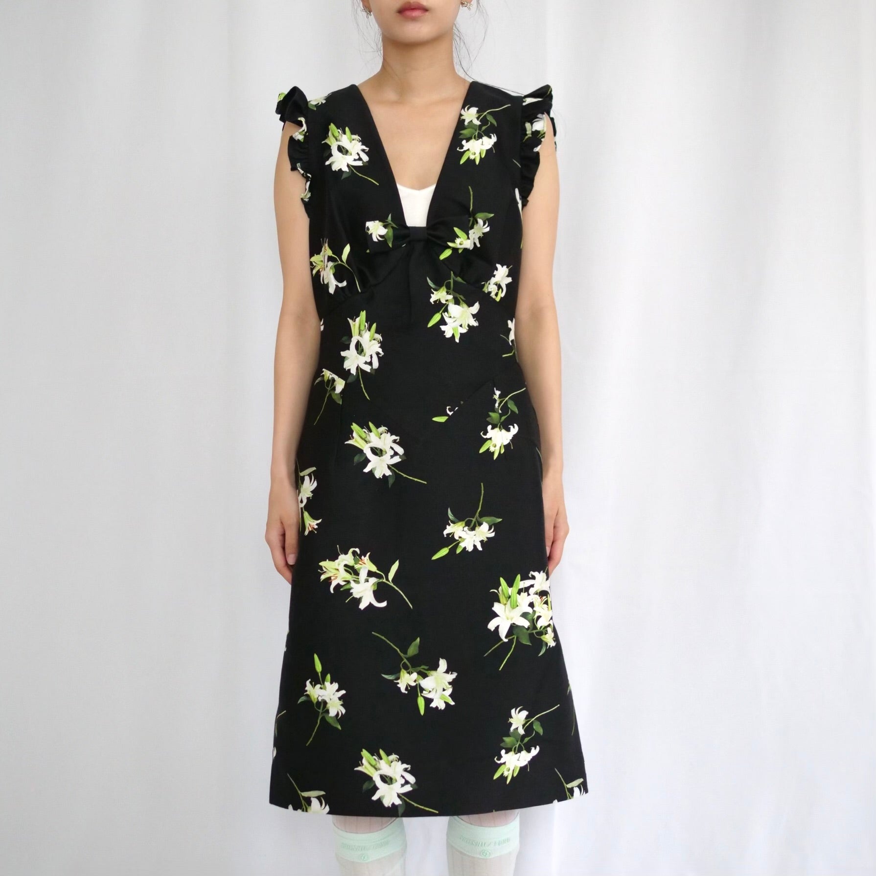 SHUSHU/TONG  Lace flare sleeve dress / printing