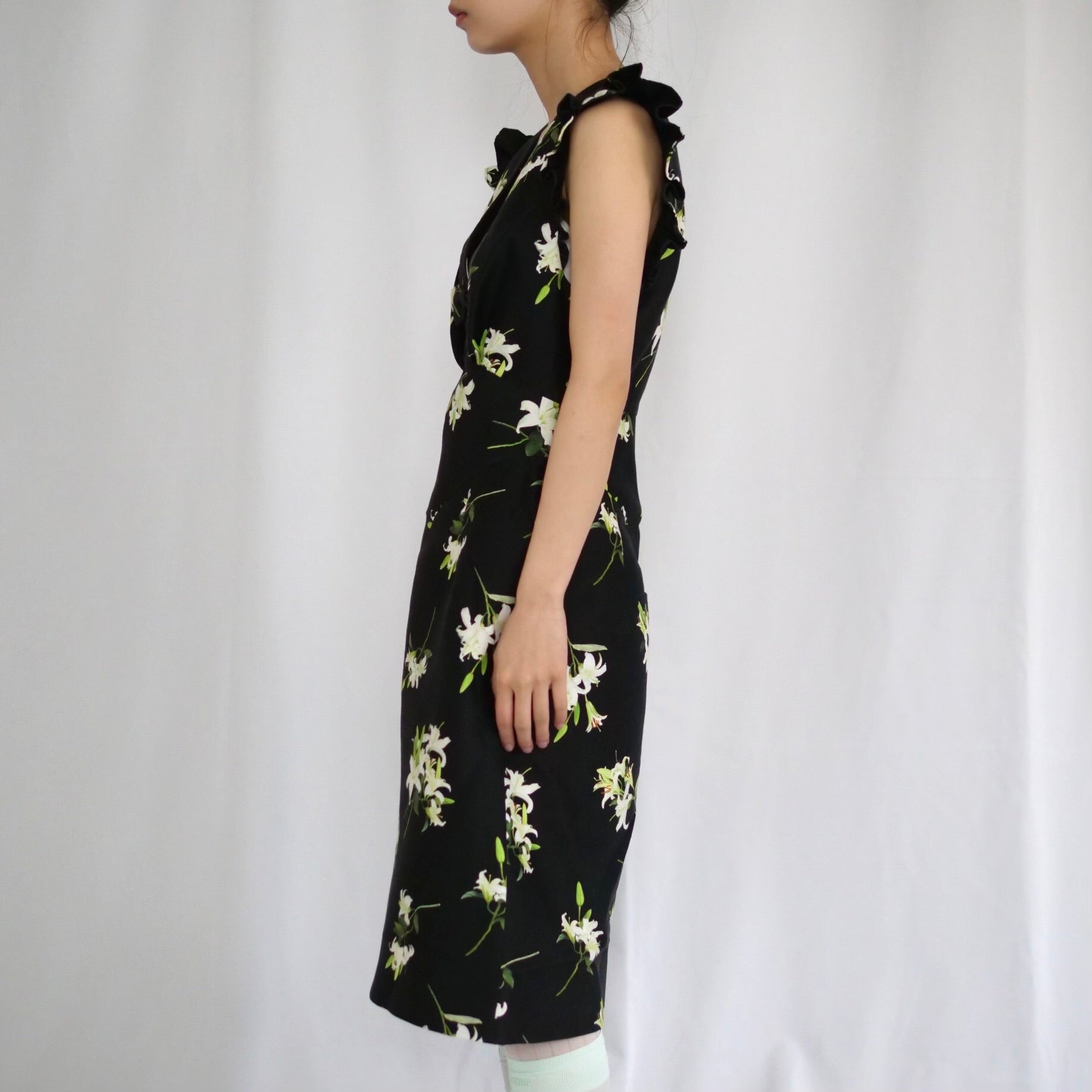 SHUSHU/TONG  Lace flare sleeve dress / printing