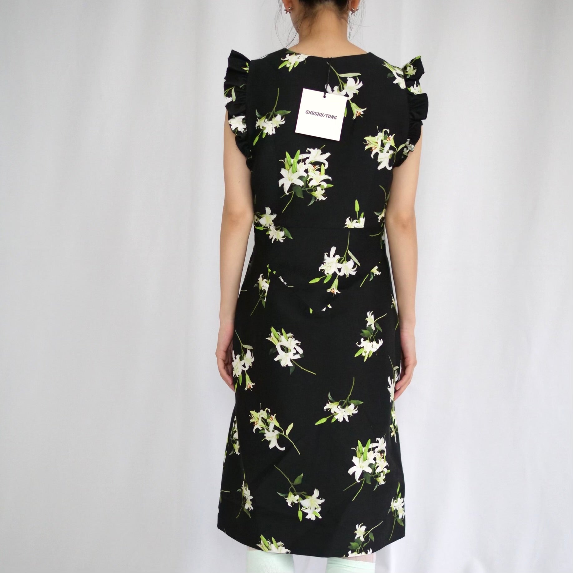 SHUSHU/TONG  Lace flare sleeve dress / printing