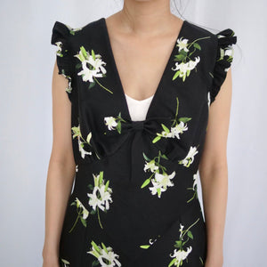 SHUSHU/TONG  Lace flare sleeve dress / printing