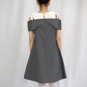 SHUSHU/TONG  Bow off-shoulder dress / grey