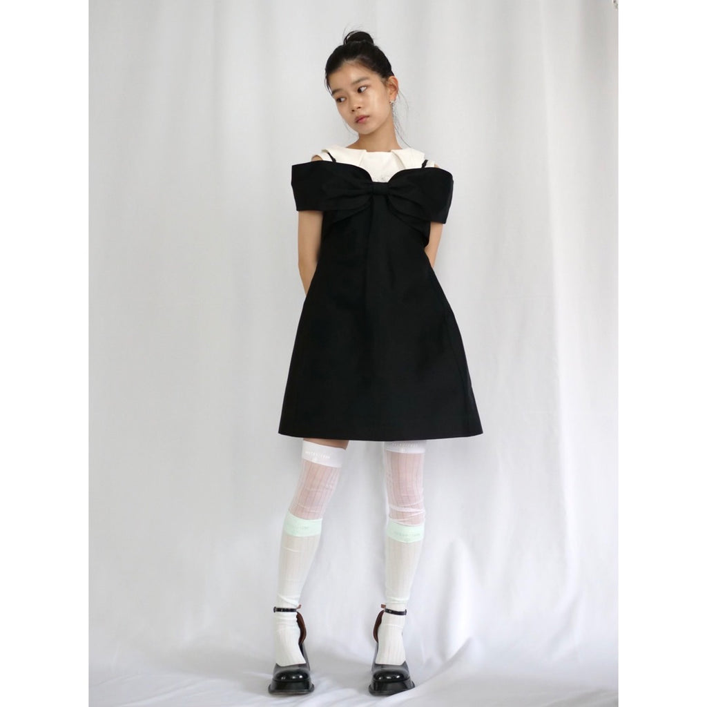 SHUSHU/TONG  Bow off-shoulder dress / black