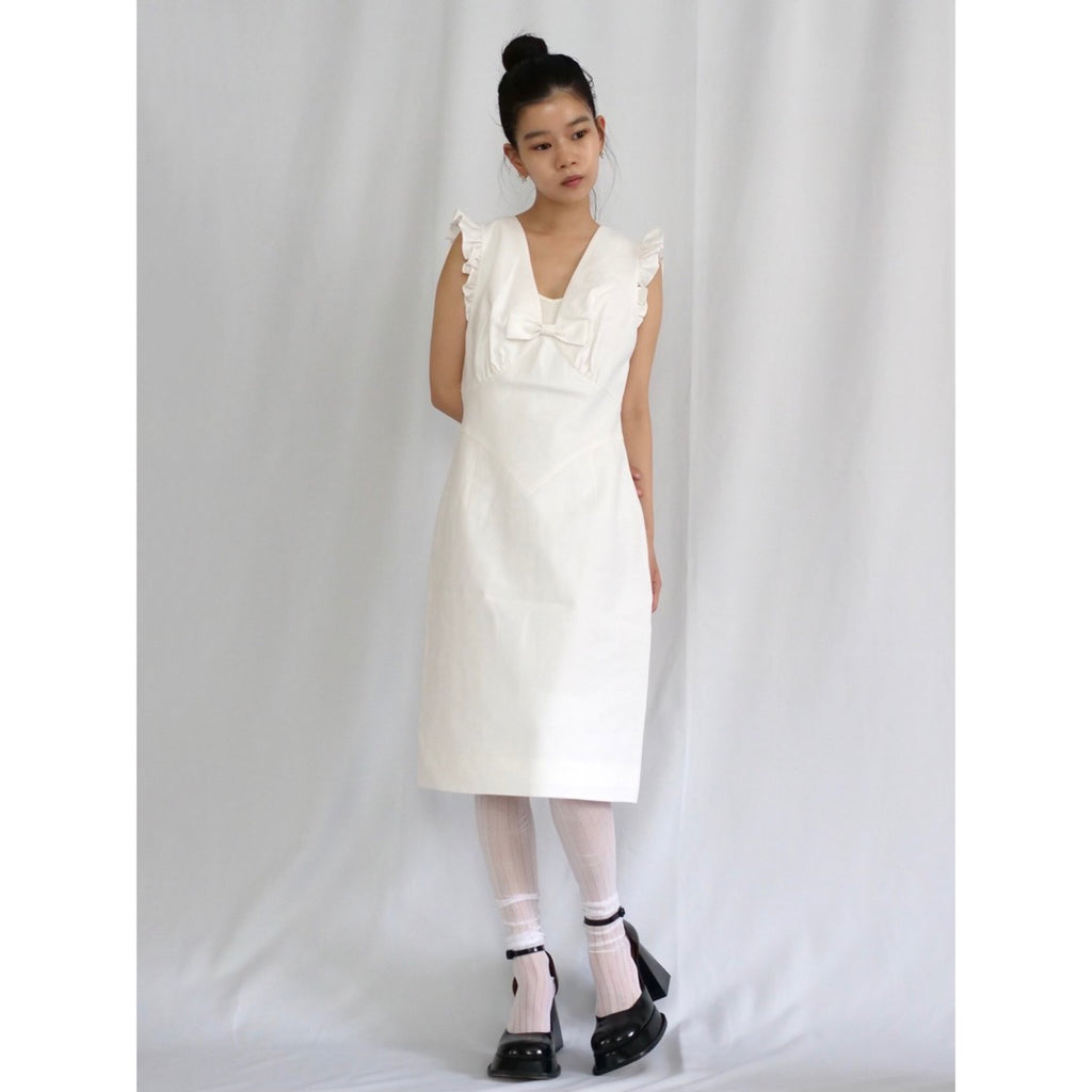 SHUSHU/TONG  Lace flare sleeve dress / white