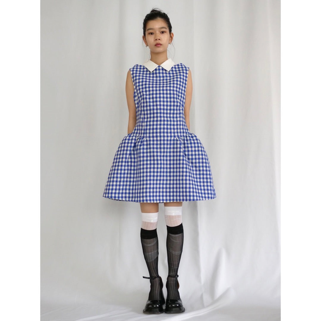 SHUSHU/TONG Shirtneck patchwork sleeveless dress / blue