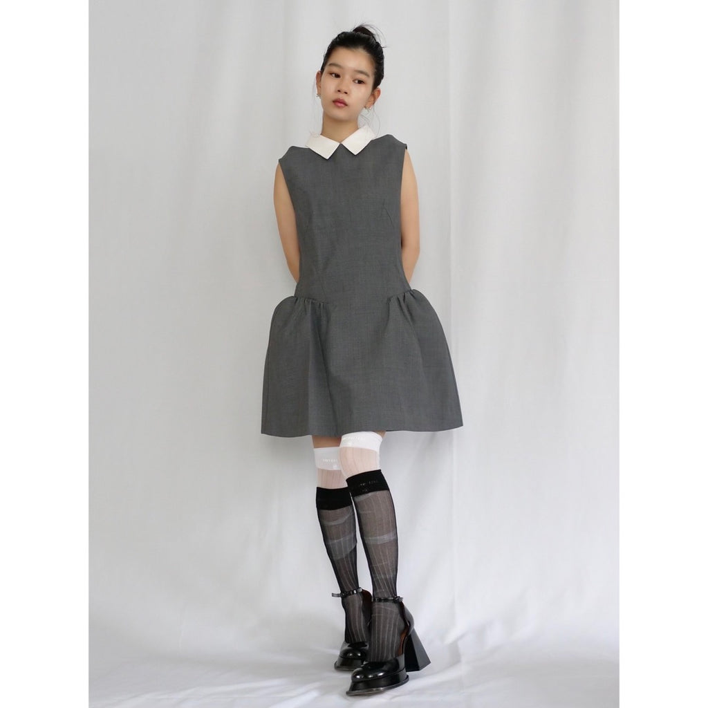 SHUSHU/TONG  Shirtneck patchwork sleeveless dress / grey