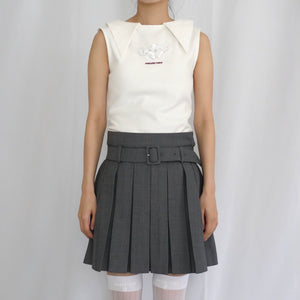 SHUSHU/TONG   Lapel elastic sleeveless top / white