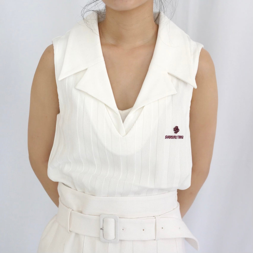 [SALE] SHUSHU/TONG   Striped knit sleeveless top / WHITE
