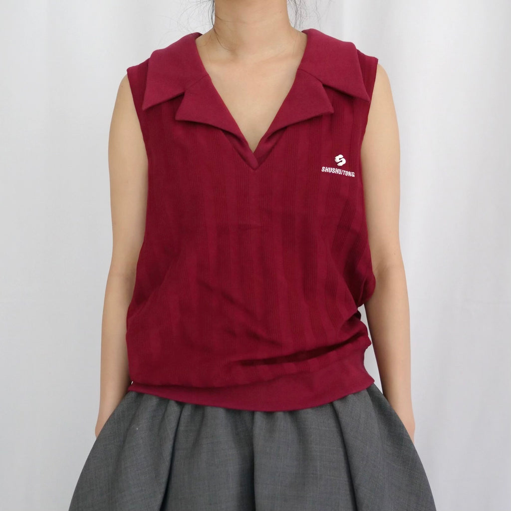 [SALE] SHUSHU/TONG   Striped knit sleeveless top / wine red