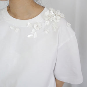 SHUSHU/TONG  Beaded floral T-shirt / white