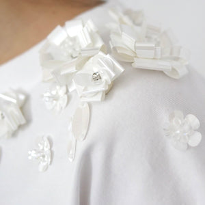 SHUSHU/TONG  Beaded floral T-shirt / white