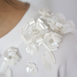 SHUSHU/TONG  Beaded floral T-shirt / white