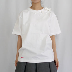 SHUSHU/TONG  Beaded floral T-shirt / white