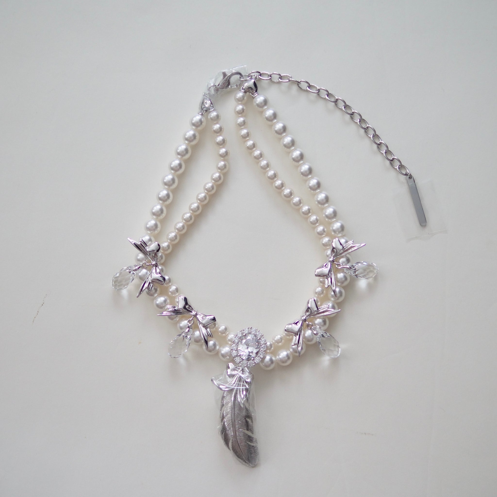 YVMIN×SHUSHU/TONG   Zircon feather double-strand artificial pearl necklace